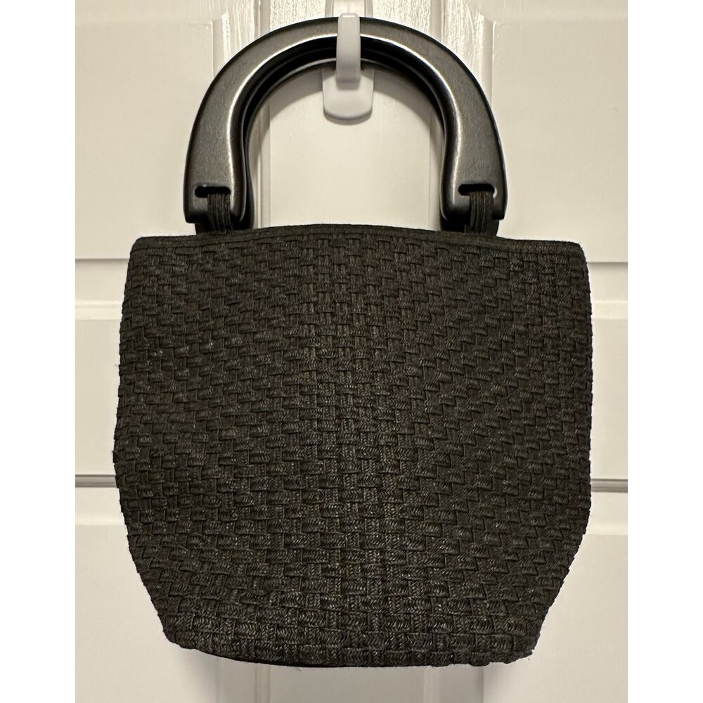 TALBOTS Black Handheld Woven Handbag Purse Black Wooden Handles